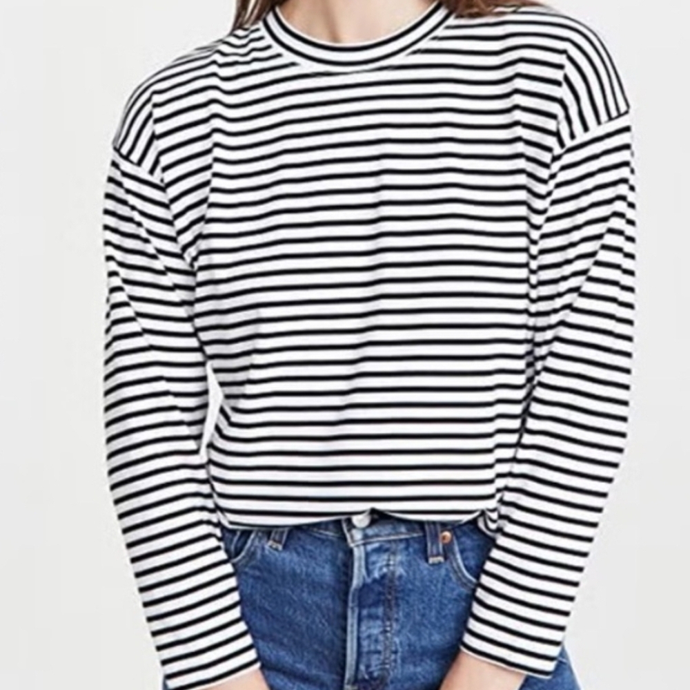 AYR Size S The Port Tee Blue and White Striped Long Sleeve Top